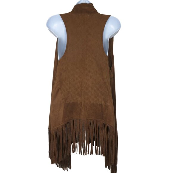 Womens Brown Faux Suede Fringe Open Front Vest M Festival Boho Costume - Picture 5 of 11